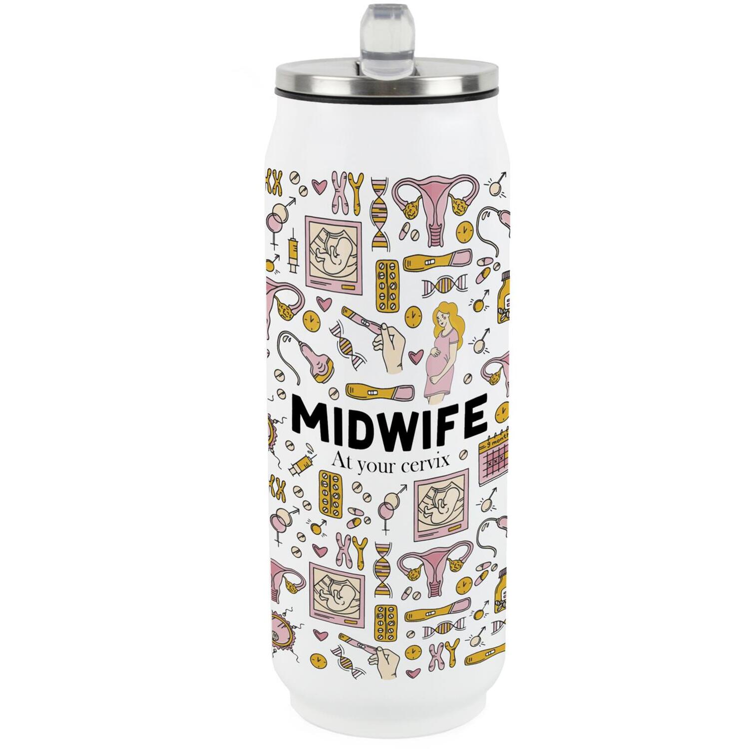 Midwife Flask with Straw - Novelty Gifts for Midwives Cold Drinks Can - Image 2
