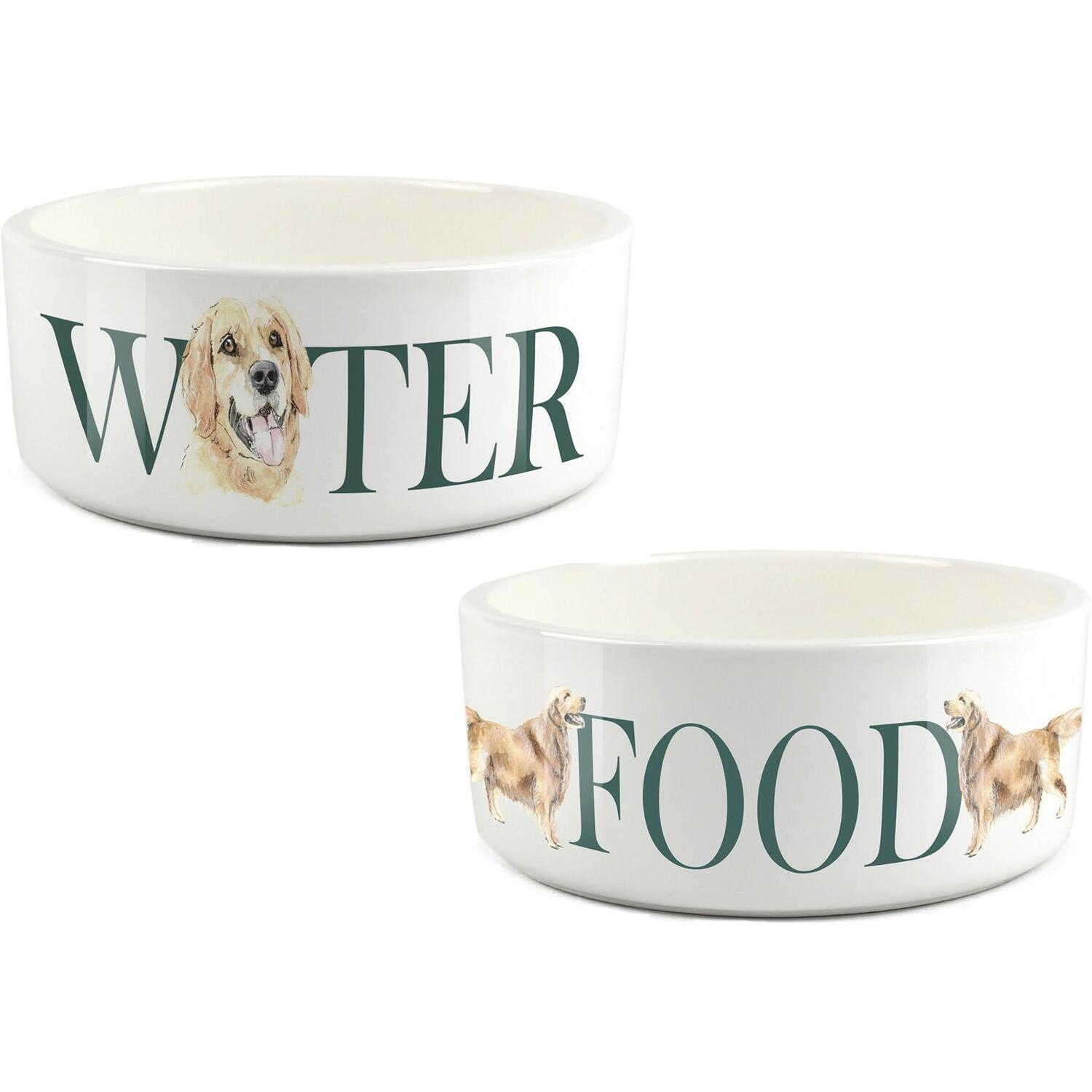 Purely Home Golden Retriever Food & Water Bowl Set - White Ceramic - 1 Litre Capacity - 17.5cm Diameter - Image 3