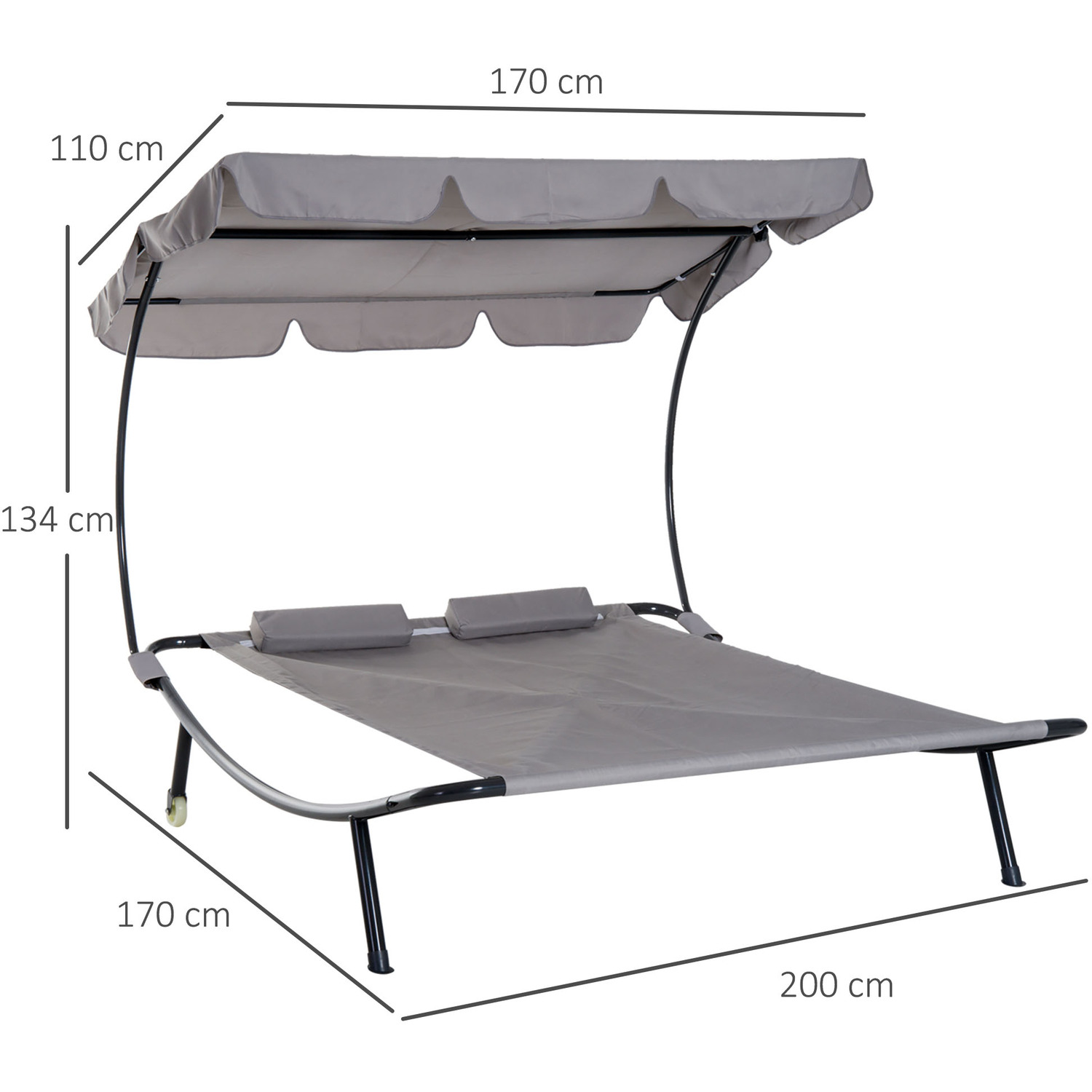 Outsunny Double Hammock Sun Lounger - Grey