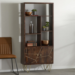 Multi Shelf Bookcase with Doors Dallas Dark Mango