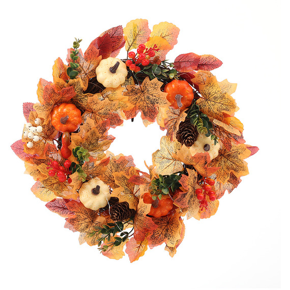 Autumn Front Door Wreath with White Orange Pumpkins