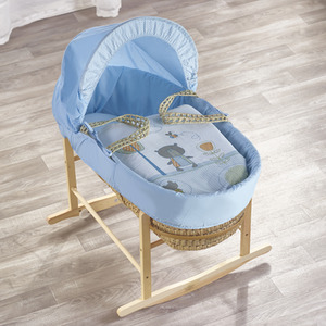Tiny Ted Blue Moses Basket with Rocking Stand Natural