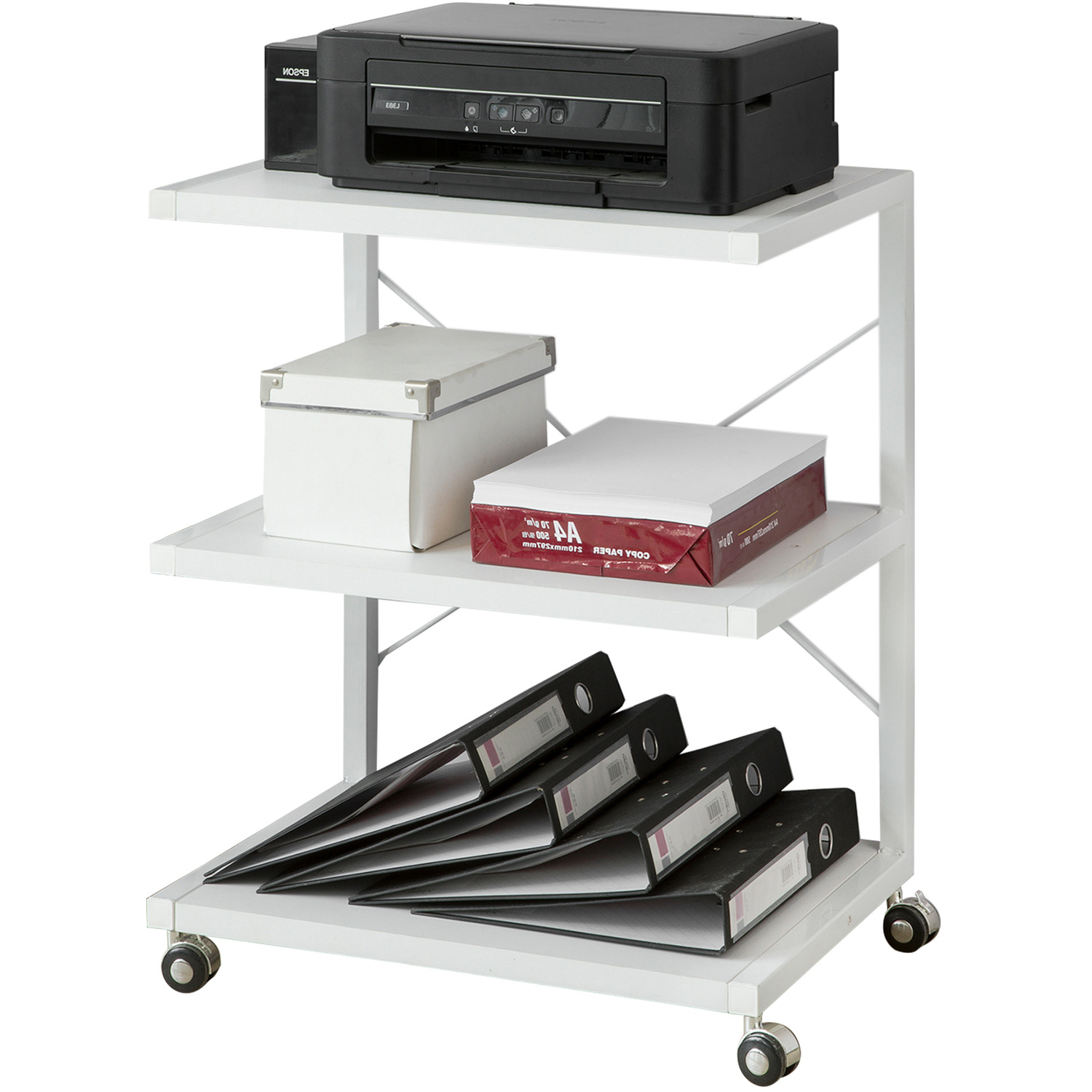 SoBuy - Side Table with Shelf and Side Printer Stand - White thumbnail
