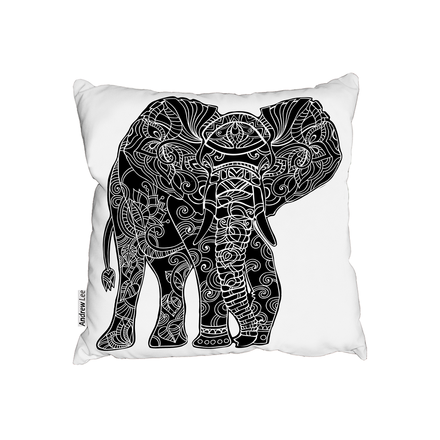 Elephant Silhouette Cushion - White / 60cm