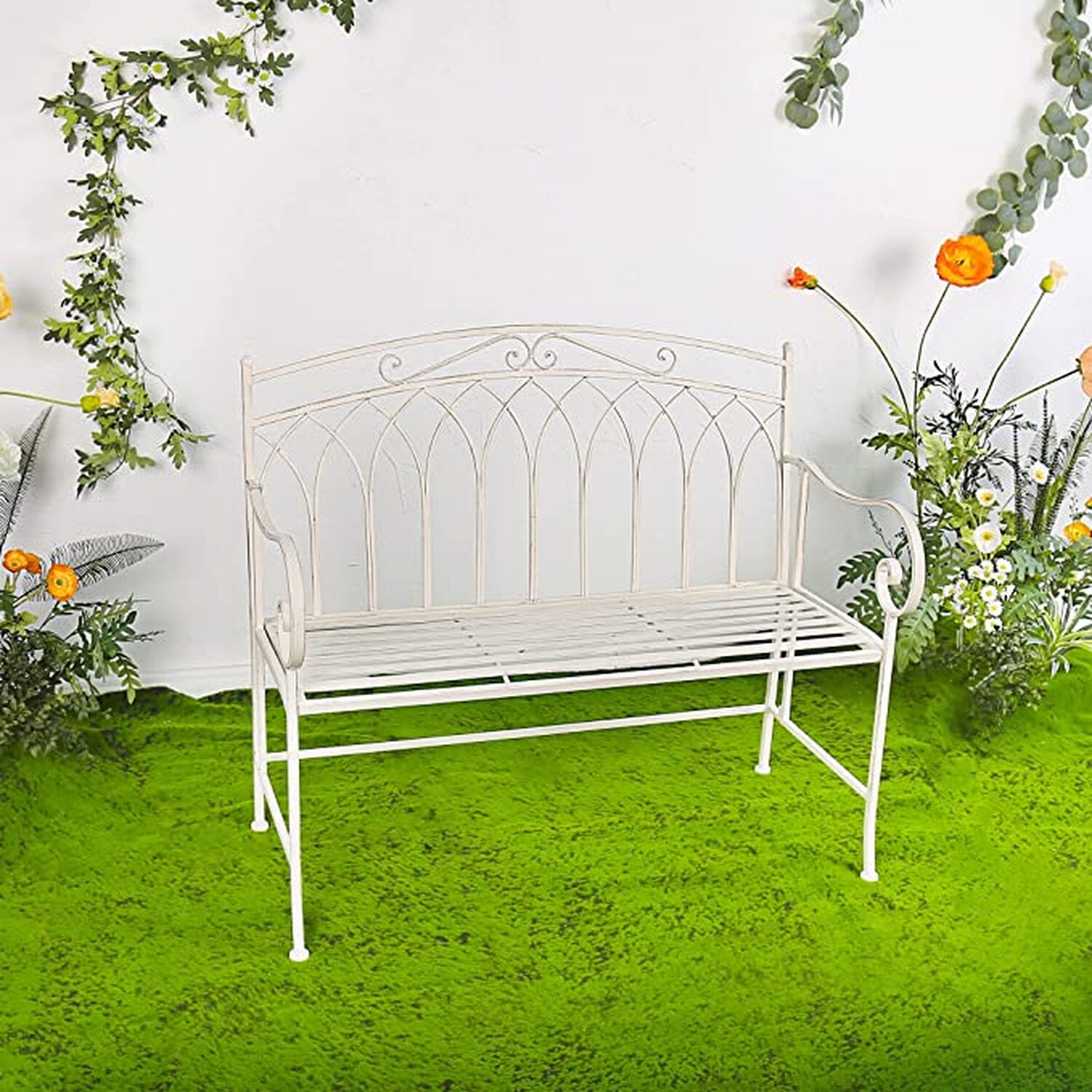 Varesa 2 Seater Foldable Metal Garden Bench Seating - White