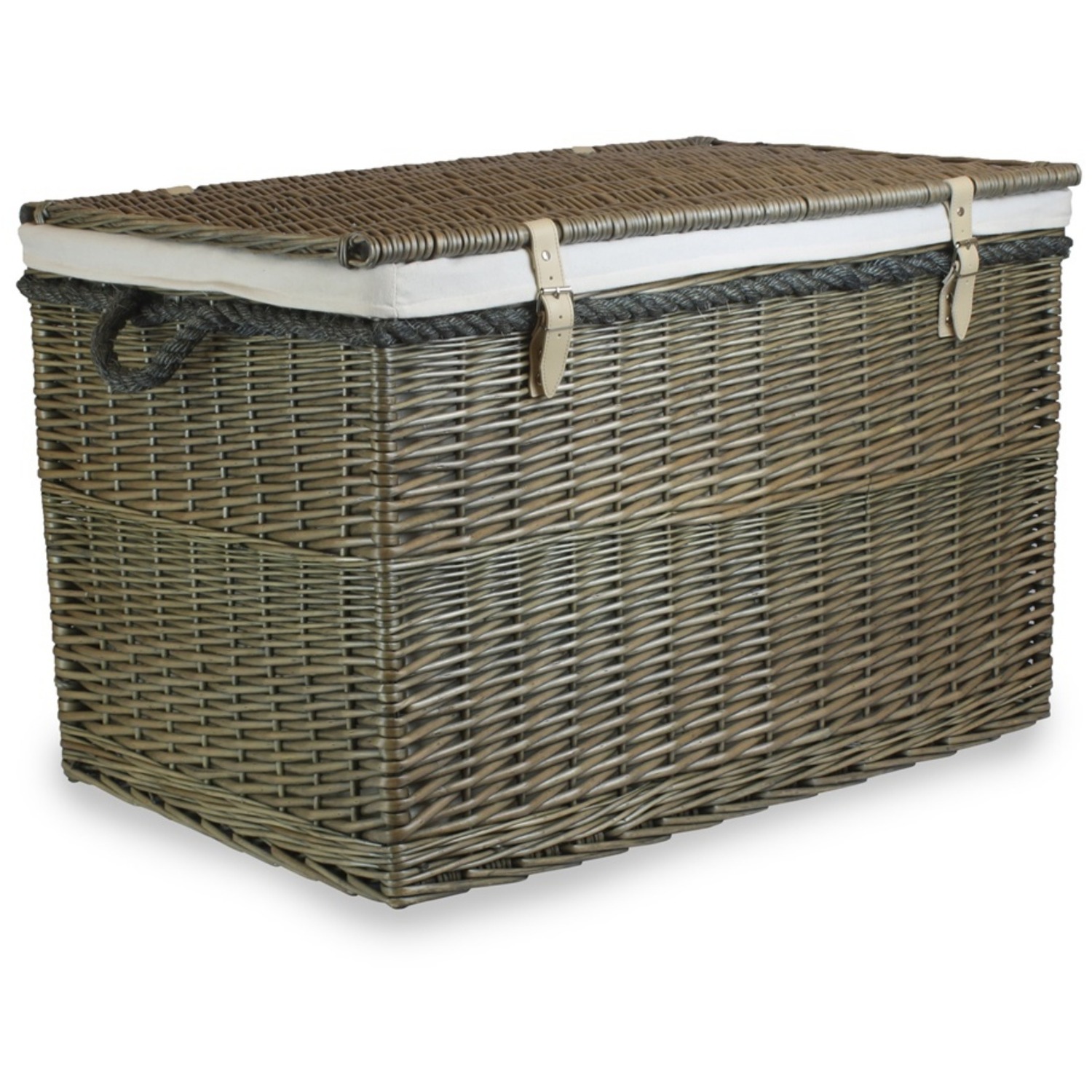 Large Antique Wash Storage Wicker Basket - Brown Grey