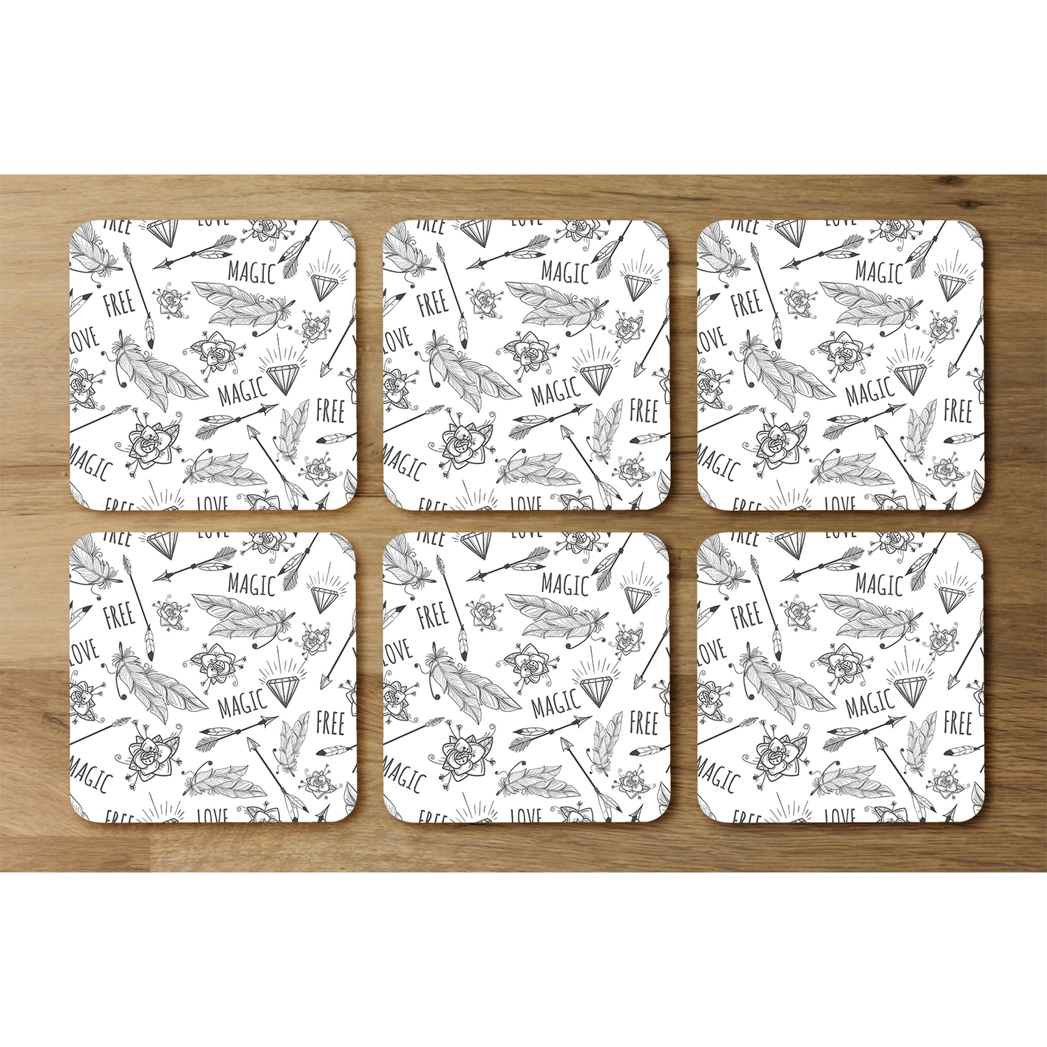 Tribal Feathers Arrows And Diamonds Coaster - Black