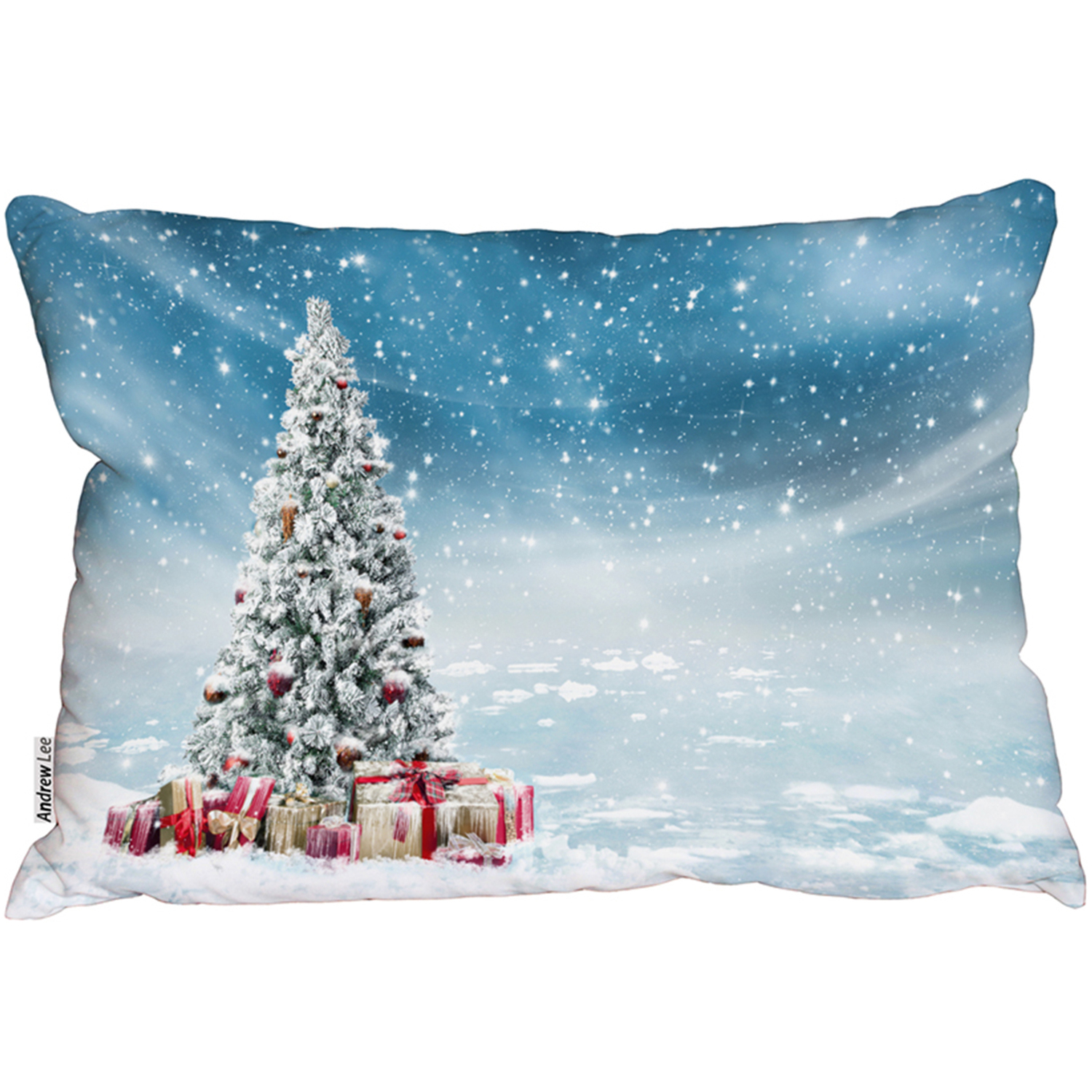 Beautiful Decorated Snowed In Christmas Tree Outdoor Comfy Cushion - Blue