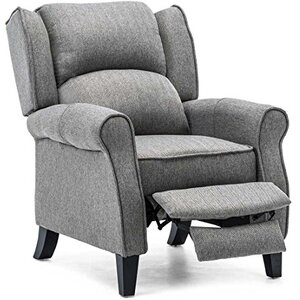 Herringbone Grey Eaton Wing Back Fireside Check Fabric Recliner Armchair shot 2417046