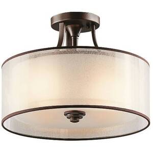 Lacey 3 Light Small Semi Flush Mount Ceiling Light Mission Bronze, E27