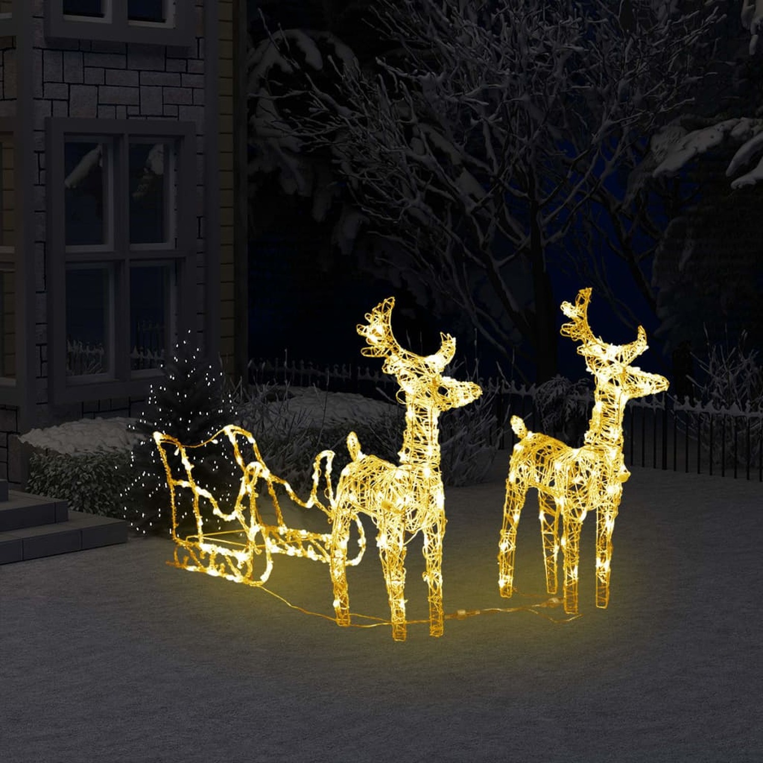 Image of 3 Set Reindeer and Sleigh Blue LED Christmas Outdoor Lights - Warm White