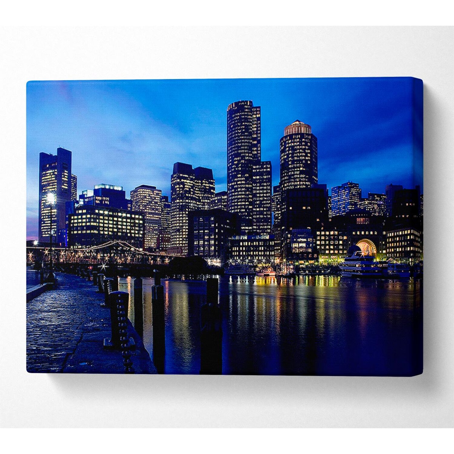 Wallart-Direct - City Glow Night Blues Canvas Print Wall Art - Yellow / 101.6cm thumbnail