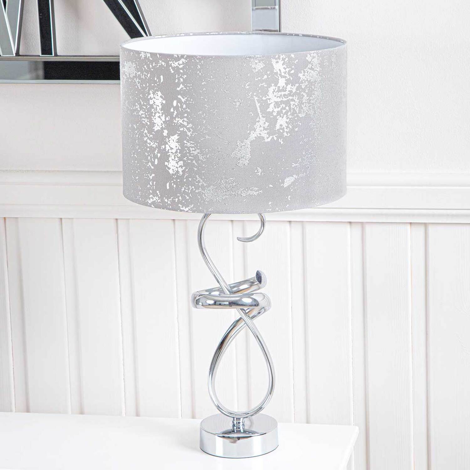 Vanity Living - Set of 2 Swirl Metal Table Lamp with Grey Shade - Grey Silver thumbnail