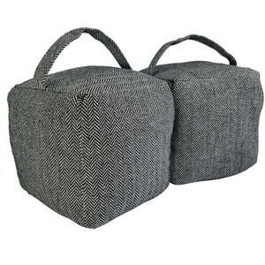 Pack of 2 Herringbone Fabric Heavy Weighted Cube Door Stops Stoppers with Handle