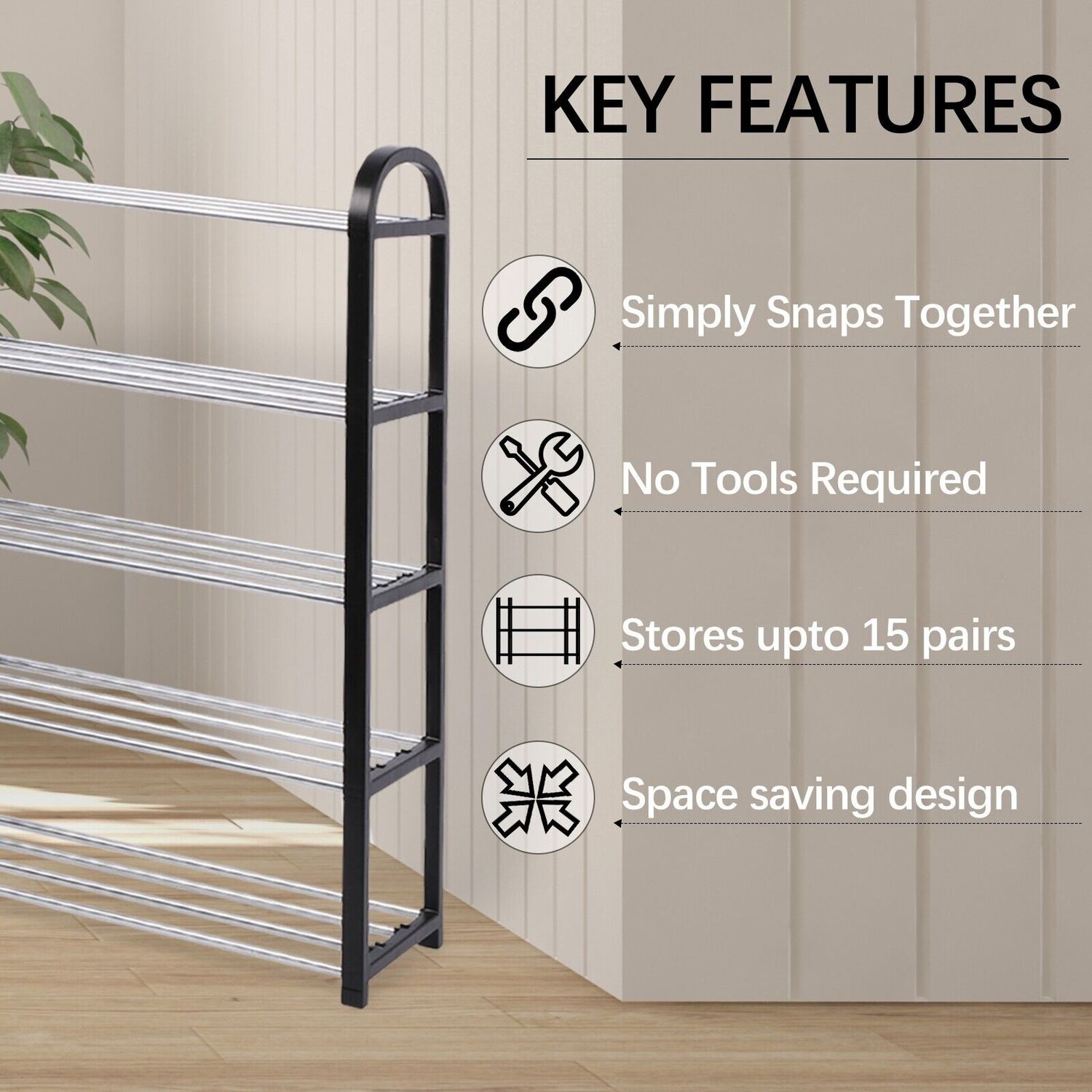 5 Tier Heavy Duty Shoe Rack - Black