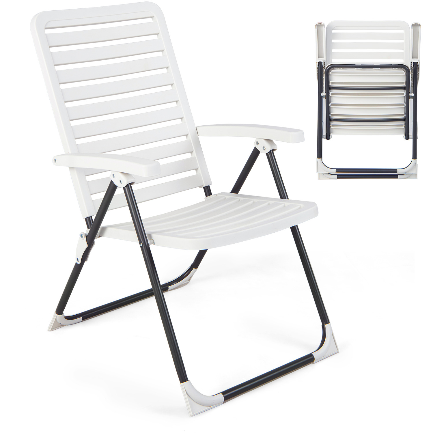 Patio Folding Chair Adjustable Reclining Folding Chair - White