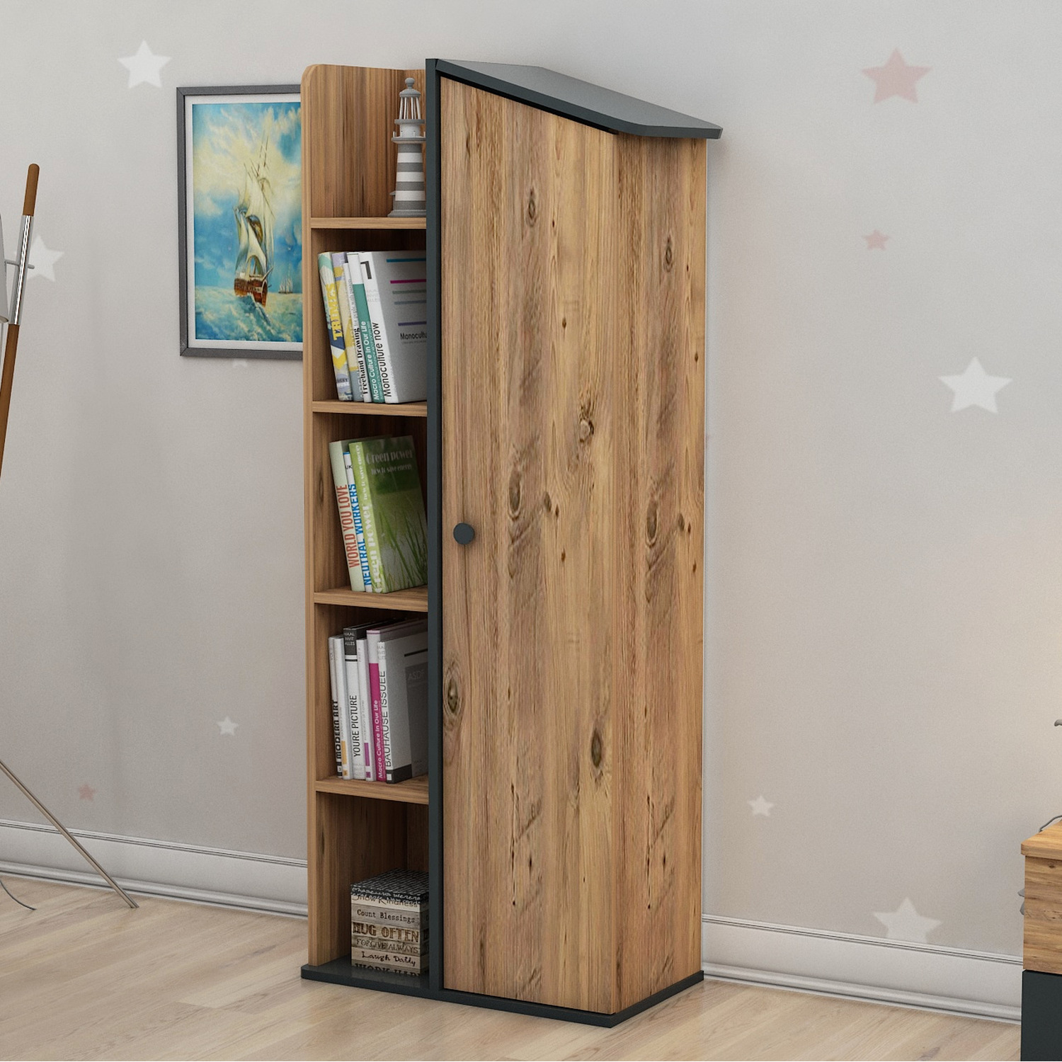 Bookcase With Storage Valerin - Atlantic Pine - Anthracite