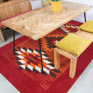 Red Terracotta Tribal Geometric Living Room Rug