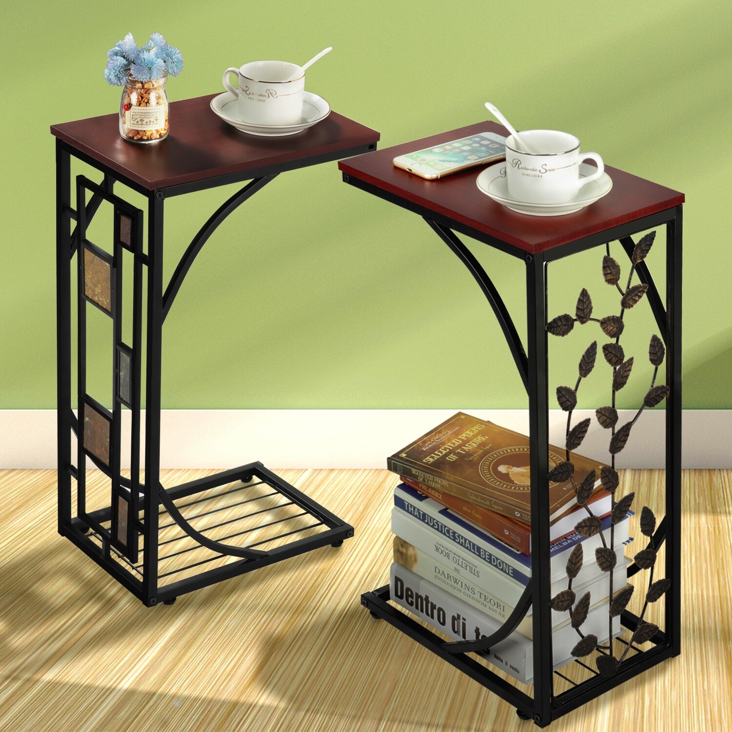 C Shaped Side Sofa Snack Table - Brown