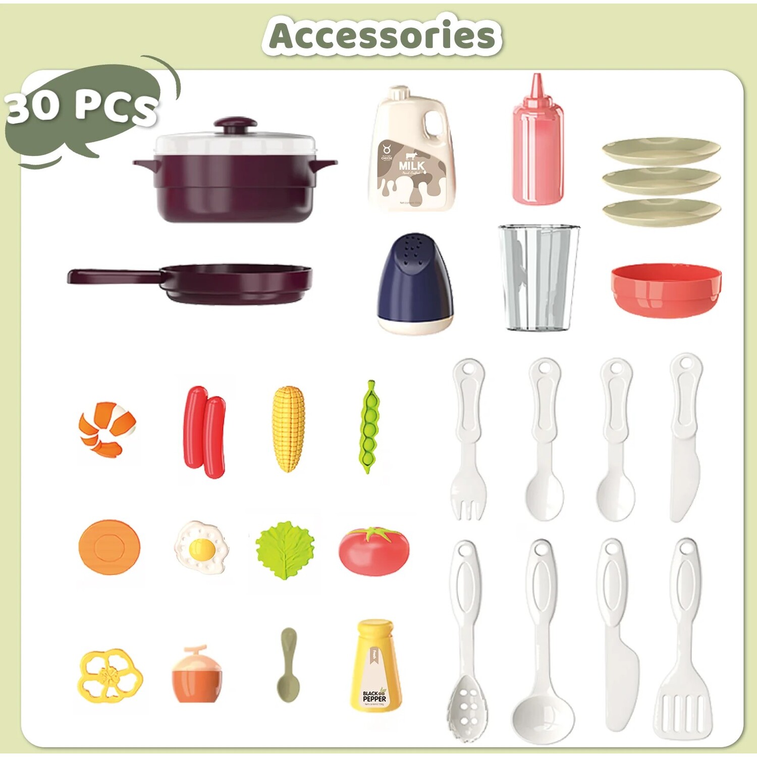 Pretend Kitchen Play Set with Water Light Steam Features