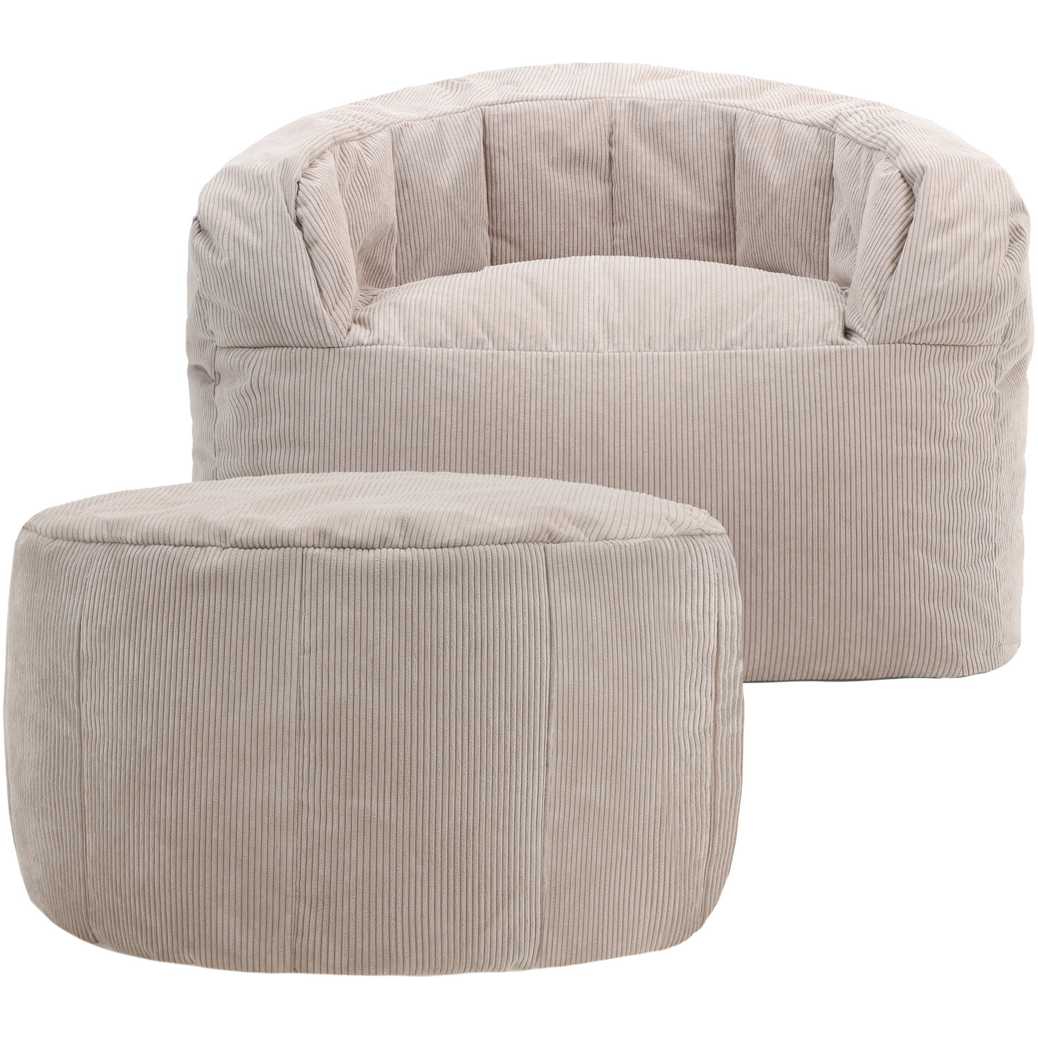 icon Clara Fine Cord Bean Bag Armchair and Footstool - Beige thumbnail