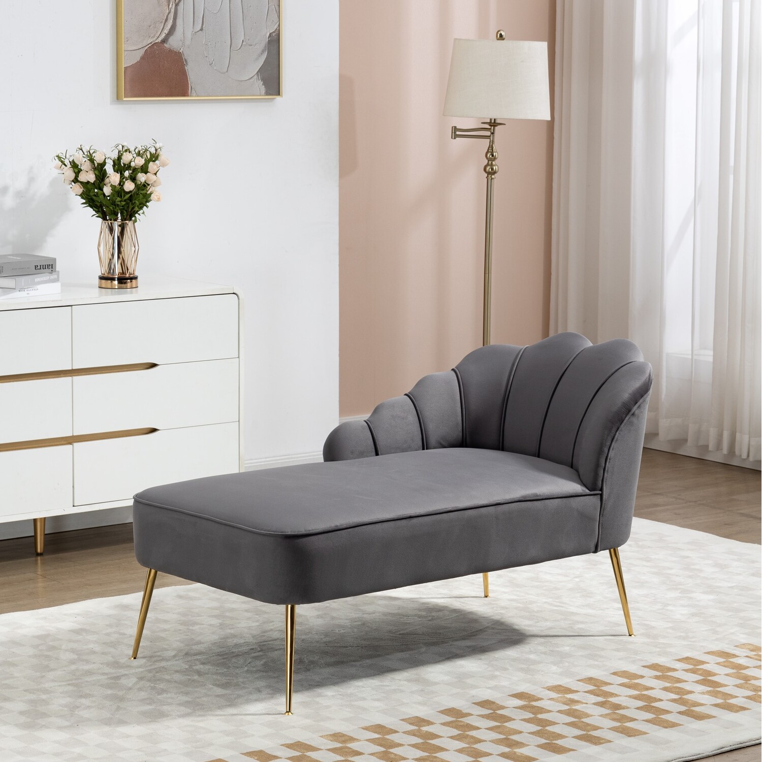 Artemis Home - Lissone Velvet Chaise Longue - Grey thumbnail