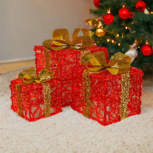 Set of 3 LED Light Up Christmas Boxes Battery Operated and timer
