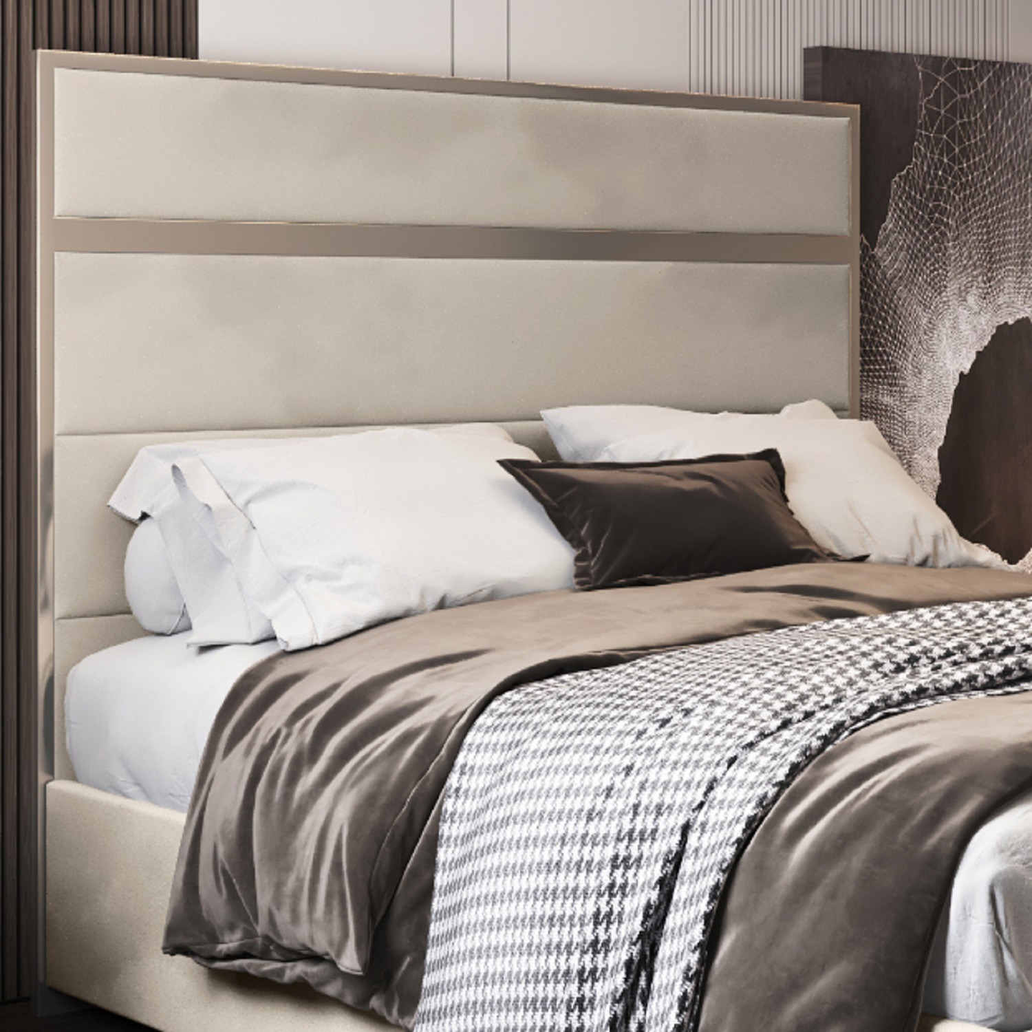 Bentley Upholstered Soft Velvet Metal Bed Frame - Cream Double