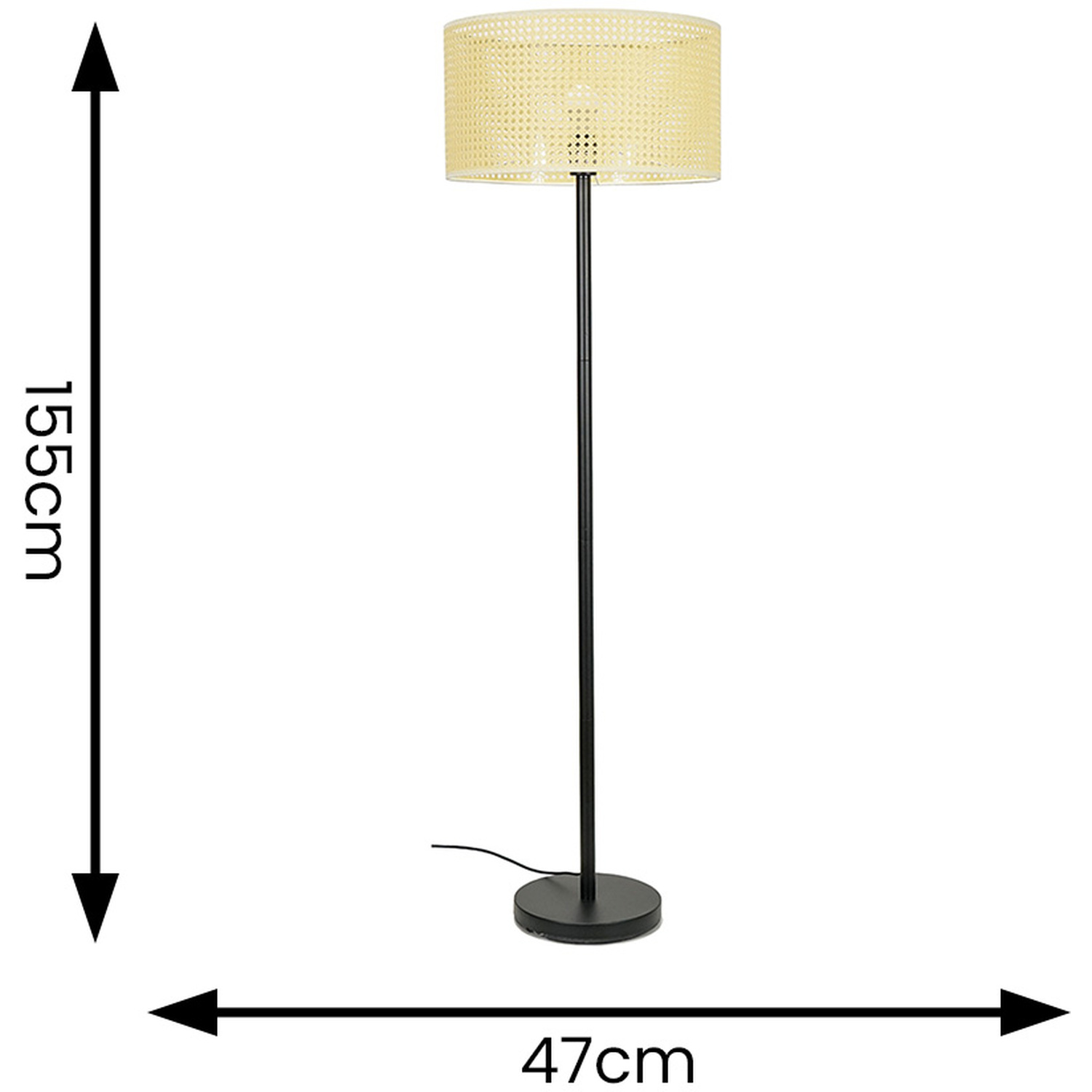 Charlie Floor Lamp With Natural Wicker Shade - Black