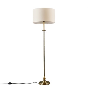 Traditional Style Antique Brass Sconce Floor Lamp With Beige Drum Shade