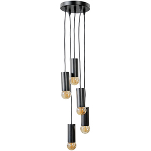 Industrial 5 Way Matt Black Multi Drop Ceiling Pendant Light Fitting