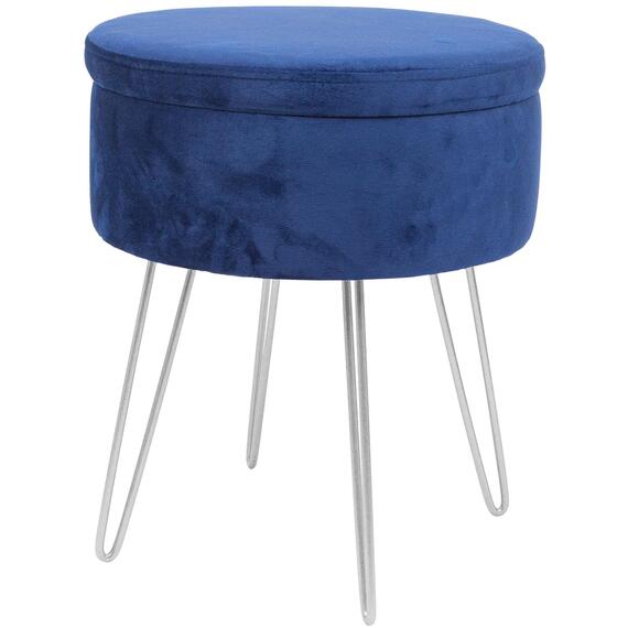 Round Velvet Storage Footstool with Silver Hairpin Legs