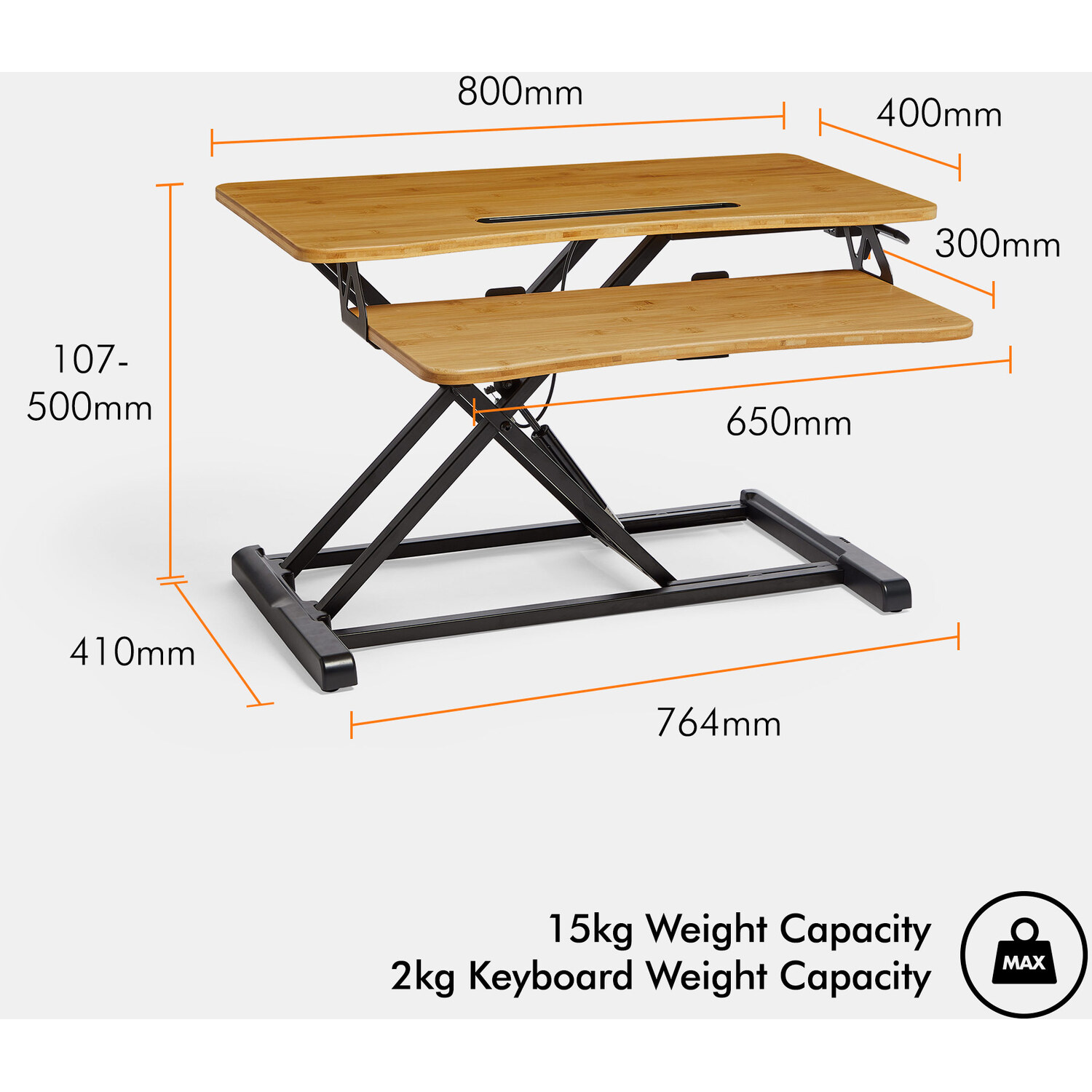 Height Adjustable Standing Desk Converter With Keyboard Shelf - Bamboo