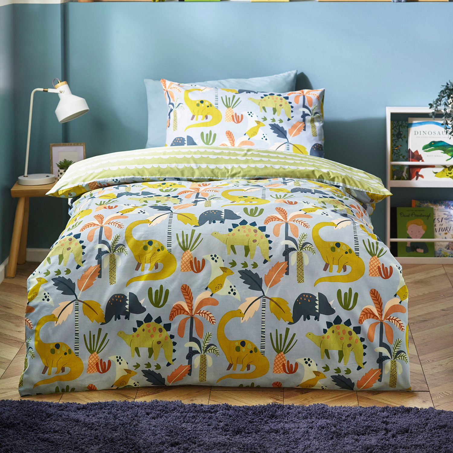 Little Dinos Scandi Duvet Cover Set - Blue Green Double