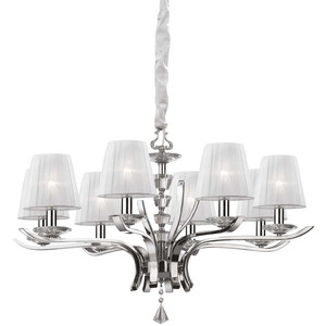Pegaso  8 Light Crystal Multi Arm Chandelier Chrome, White Finish, E14