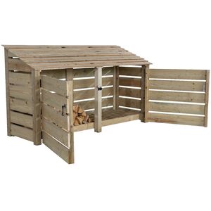 Slatted Double Bay Wooden Log Store With Doors