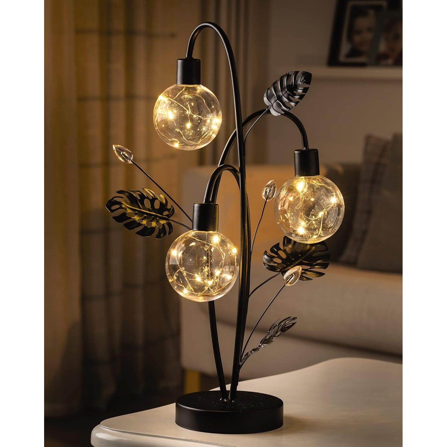 Battery Powered Golden Lily Globe Table Lamp - Black