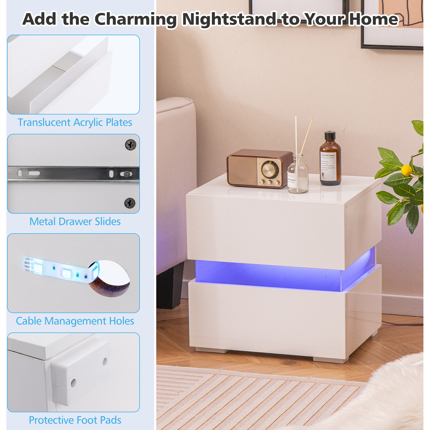 Led Bedside Table - White