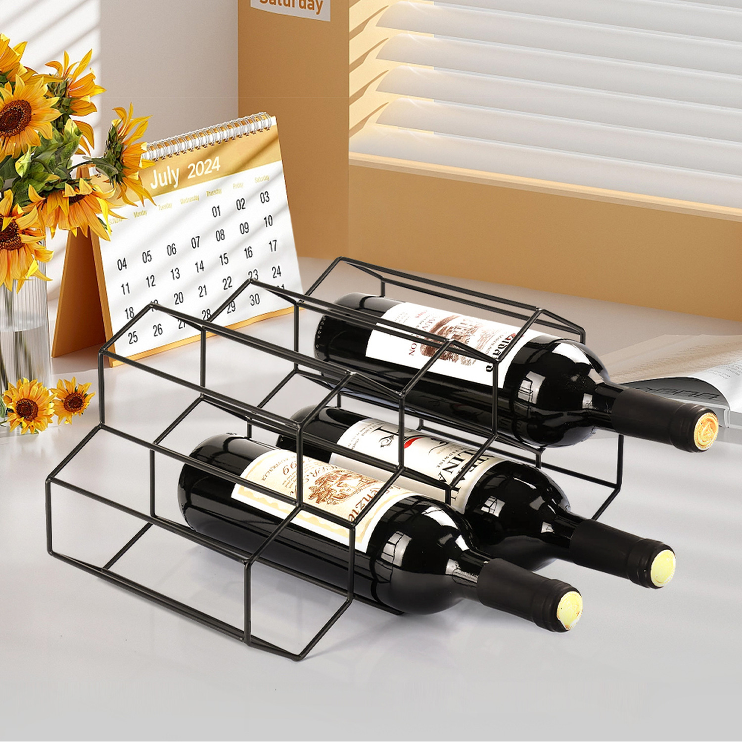 Countertop Hexagon Wine Rack - Black / 34.5cm
