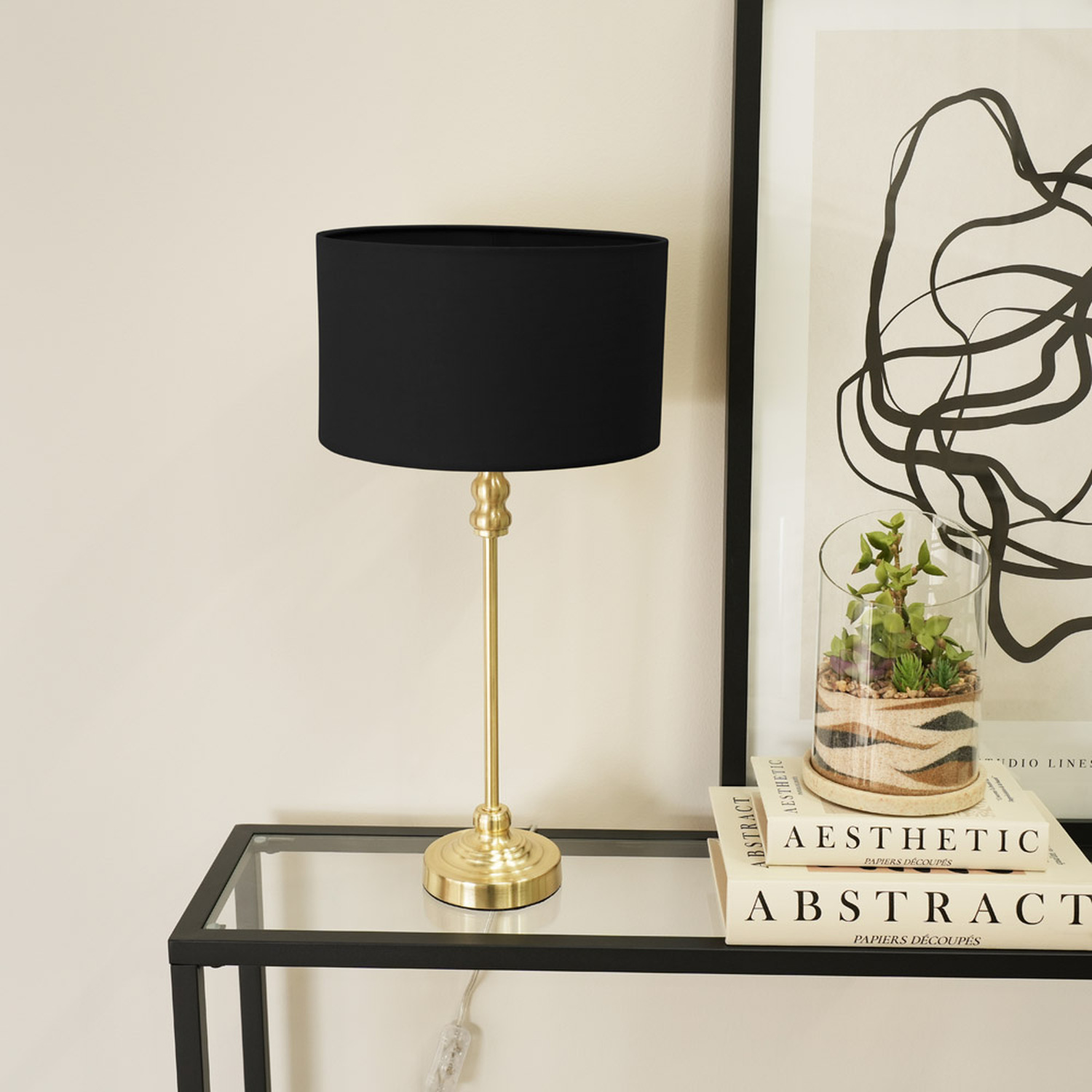 Maggie Gold Table Lamp Drum Shade - Black / Yes