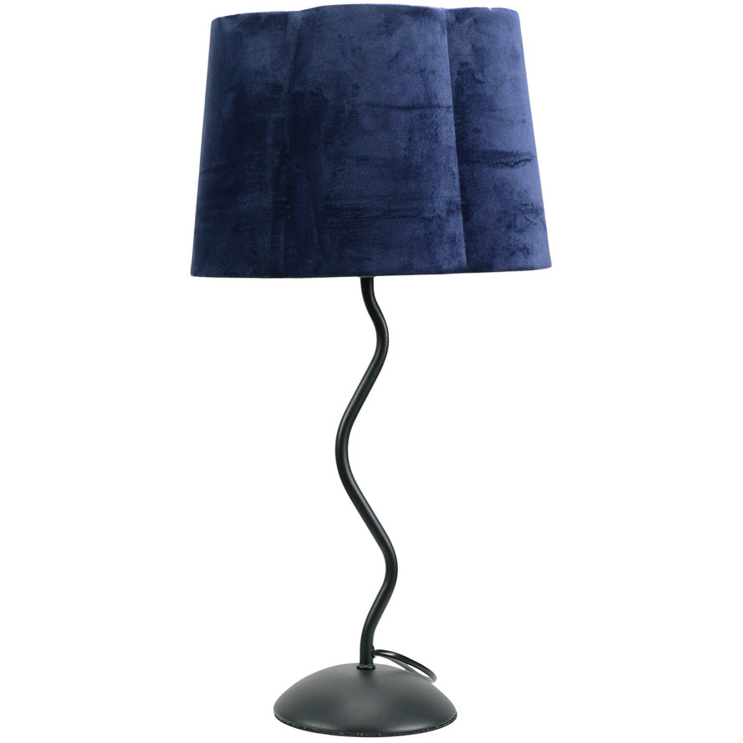 Wiggle Black Metal Single Stem Table Lamp with Velvet Scallop Lamp Shade - Navy Blue / Bulb Included