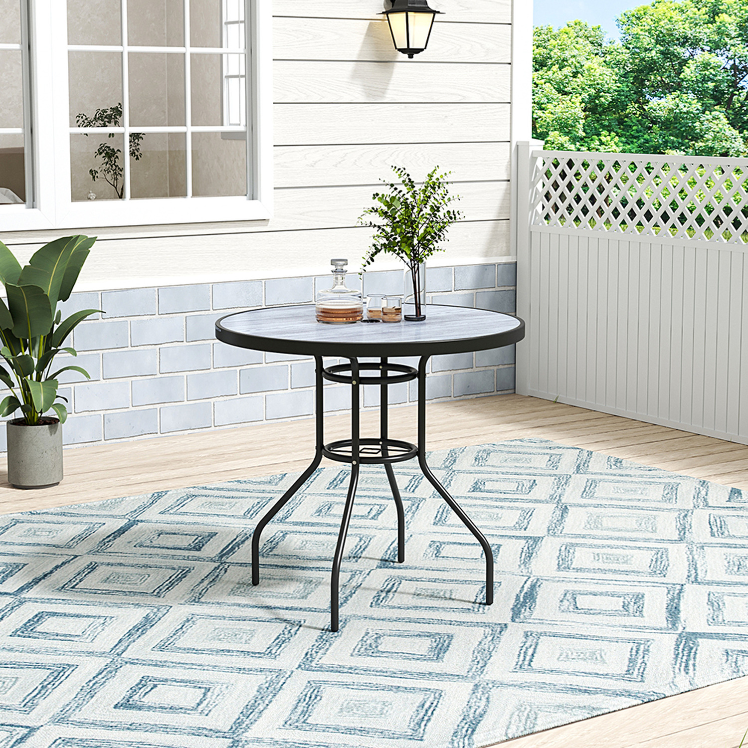 Lifeideas Garden Wood Effect Coffee Table - Black / 80Cm / 10.5Kg