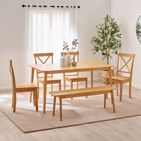 Lynton Solid Wood Dining Table with Millford Chairs and Bench