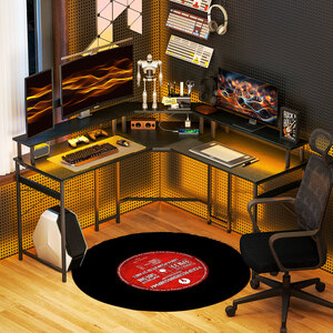 HOMCOM L Shaped Desk with Power Outlet and LED Lights