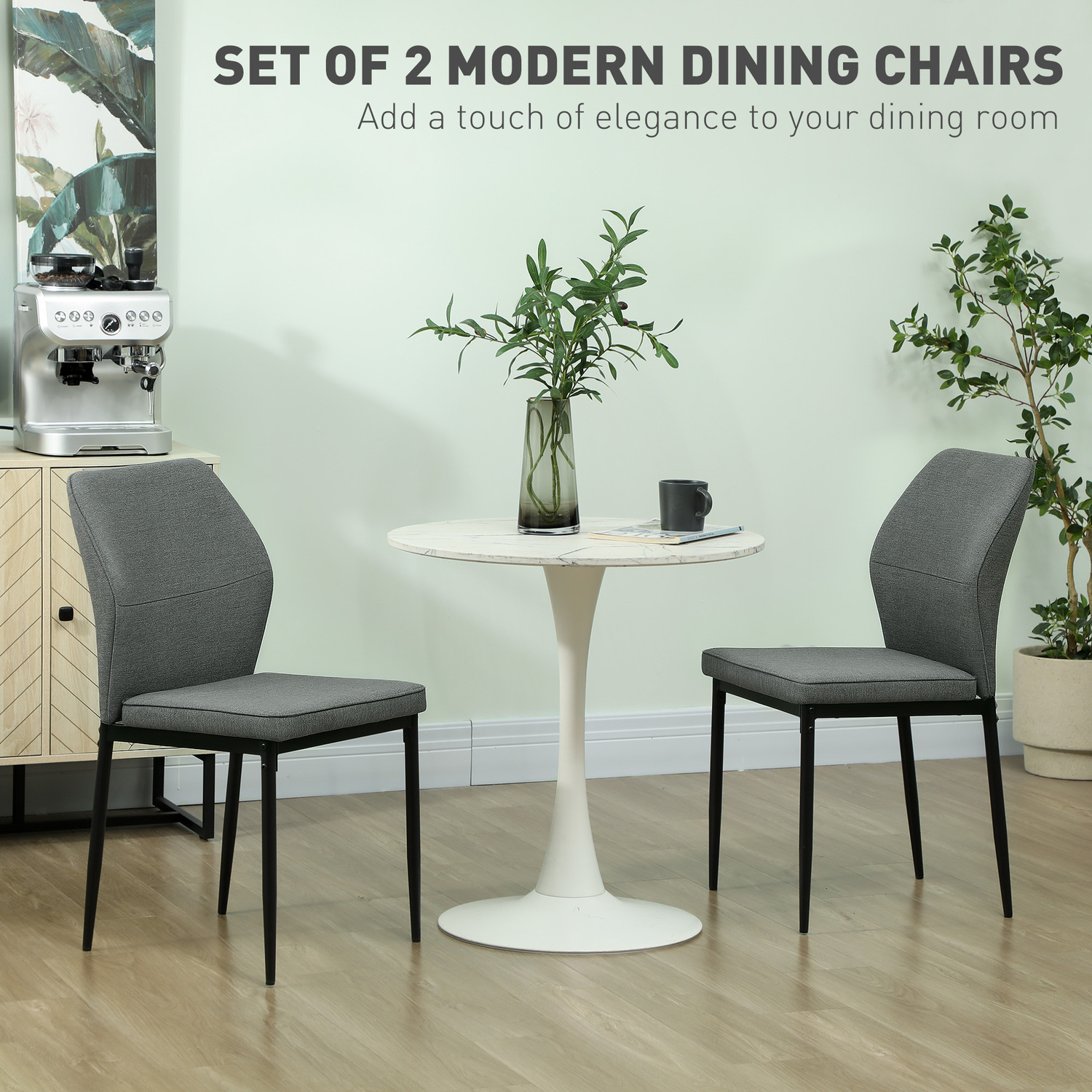 HOMCOM Modern Dining Chairs Set of 2 with Padded Seat Curved Back