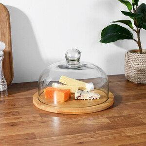 Bamboo Cheese Board with Glass Cloche
