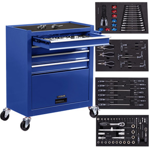 Blue Tool Cabinet Cart Workshop Trolley 4 Drawers incl. tools shot 7721858