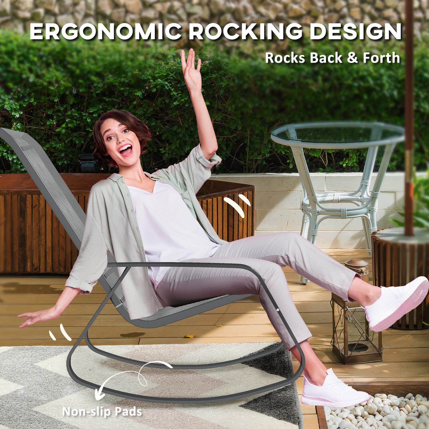 Outsunny Garden Rocking Chair with Armrests
