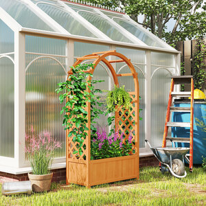 Outsunny Wooden Raised Garden Bed with Arch Trellis