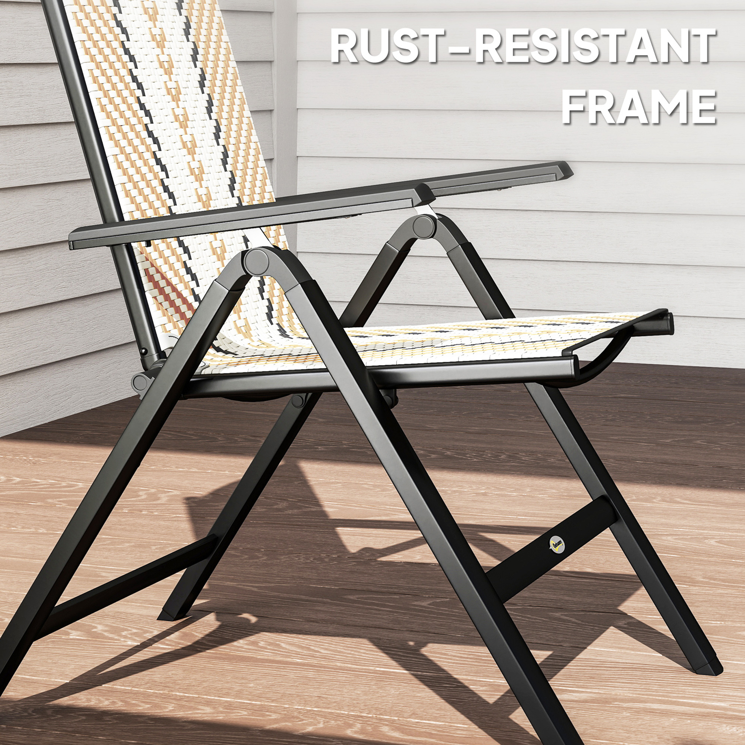 Outsunny Rattan Folding Chair With 5 Position Adjustable Backrest - Orange
